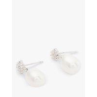 Lido Pearls Diamond Shape Cubic Zirconia And Pearl Drop Earrings, Silver/White