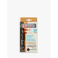 Manuscript Coloured Calligraphy Double-Tip Marker Pens, Pack Of 20