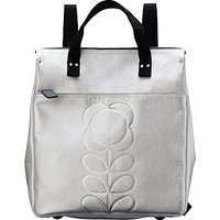 Orla Kiely Embossed Stem Leather Backpack, Silver