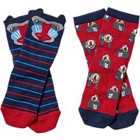 Fat Face Boys' Baboon Socks, Pack Of 2, Red/Blue