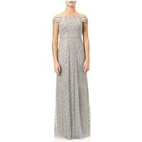 Adrianna Papell Off Shoulder Beaded Gown, Blue Heather/ Silver