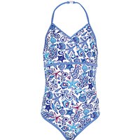 Fat Face Girls' Starfish Print Swimsuit, Blue
