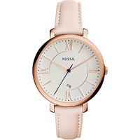 Fossil ES3988 Jacqueline Women's Rose Gold Leather Strap Watch, Light Pink/White