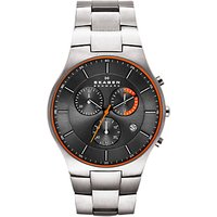 Skagen SKW6076 Men's Aktiv Balder Titanium Chronograph Bracelet Strap Watch, Silver/Black