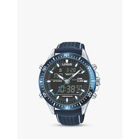 Lorus RW643AX9 Analogue/Digital Chronograph Sports Leather Strap Men's Watch, Blue/Black