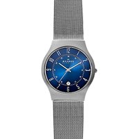 Skagen 233XLTTN Men's Mesh Bracelet Strap Watch, Silver/Blue