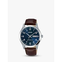 Lorus RXN49DX9 Men's Leather Strap Dress Watch, Brown/Blue