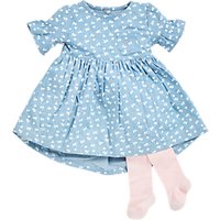 Angel & Rocket Baby Print Dress And Knit Tights, Chambray