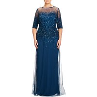 Adrianna Papell Plus Size Beaded Illusion Gown, Deep Blue