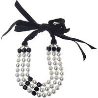Adele Marie Faux Pearl Velvet Ribbon Tie Necklace, White/Black