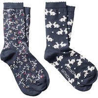 Fat Face Cotton Floral Bunny Ankle Socks, Pack Of 2, Multi