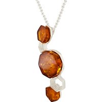 Be-Jewelled Hexagonal Cognac Amber Pendant Necklace, Silver/Cognac