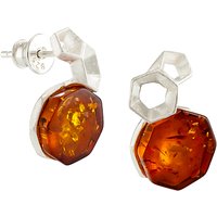 Be-Jewelled Amber Hexagonal Drop Earrings, Silver/Cognac