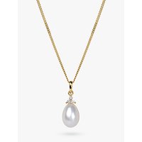 A B Davis 9ct Gold Diamond And Pearl Pendant Necklace