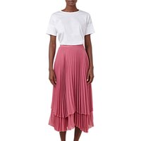 Finery Asymmetric Hem Double Layered Pleated Midi Skirt, Rose