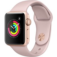 Apple Watch Series 3, GPS, 38mm Gold Aluminium Case With Sport Band, Pink Sand