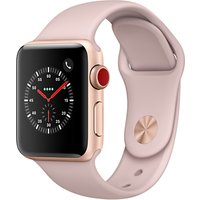 Apple Watch Series 3, GPS And Cellular, 38mm Gold Aluminium Case With Sport Band, Pink Sand