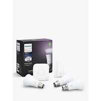 Philips Hue White And Colour Ambiance Wireless Lighting LED Starter Kit With 3 Bulbs, 10W B22 Bayonet Cap