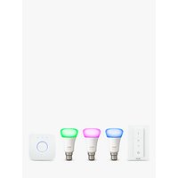 Philips Hue White And Colour Ambiance Wireless Lighting LED Starter Kit With 3 Bulbs, 10W E27 Edison Screw Cap