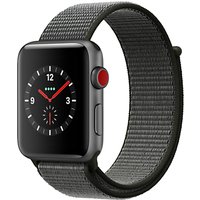 Apple Watch Series 3, GPS And Cellular, 42mm Space Grey Aluminium Case With Sport Loop, Dark Olive