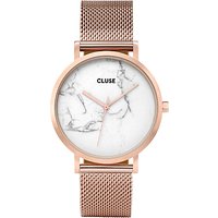 CLUSE CL40007 Women's La Roche Mesh Bracelet Strap Watch, Rose Gold/Marble