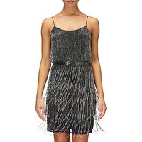 Adrianna Papell Beaded Fringe Cocktail Dress, Black/Silver