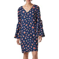 Finery Gloster Roses Flute Sleeve Dress, Blue