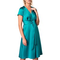Closet Pleated Front Tie Wrap Dress, Teal