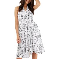 Closet Spotted High Neck Dress, White/Black