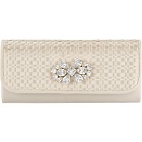 Adrianna Papell Satin Clutch With Rhinestones, Ivory