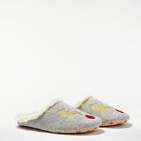 Boden Embroidered Reindeer Slippers, Grey