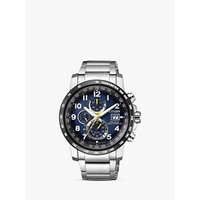 Citizen AT8124-91L Men's Chronograph Tachymeter Date Eco-Drive Bracelet Strap Watch, Silver/Blue