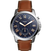 Fossil Q FTW1122 Men's Grant Leather Strap Hybrid Smartwatch, Brown/Navy