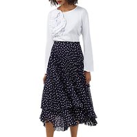 Finery Baltic Print Pleated Skirt, Navy/White