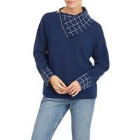 Jaeger Pure Wool Double Face Check Jumper, Navy/Ivory