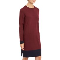 Jaeger Wool Colour Block Knitted Dress, Wine