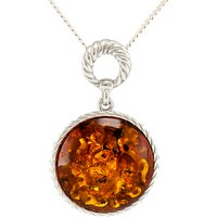 Be-Jewelled Round Amber Pendant Necklace, Cognac