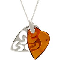 Be-Jewelled Amber Filigree Double Heart Pendant Necklace, Cognac