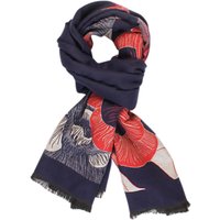 Chesca Butterfly And Floral Print Scarf, Red/Navy