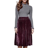 Yumi Pleated Velvet Midi Skirt, Purple