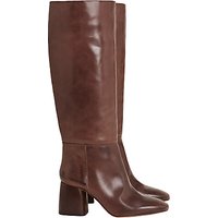 Finery Aslen Block Heeled Knee High Boots, Mahogany Leather