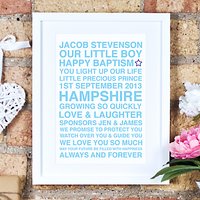 Megan Claire Personalised Christening Framed Print, 35.5 X 27.5cm - Blue