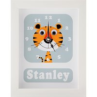 Stripey Cats Personalised Terrance Tiger Framed Clock, 23 X 18cm - Blue