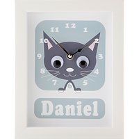 Stripey Cats Personalised Kirsty Kitten Framed Clock, 23 X 18cm - Blue