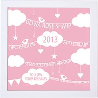 Modo Creative Personalised Clouds & Bunting Framed Print, 18 X 18cm - Pink
