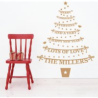Megan Claire Personalised Family Christmas Tree Wall Sticker, Large - Gold