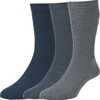 HJ Hall Wool Soft Top Socks, Pack Of 3, One Size - Blue Multi