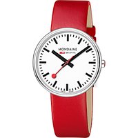 Mondaine Unisex Mini Giant Leather Strap Watch - Red/White