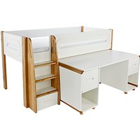 Stompa Curve Mid-Sleeper And Desk, 2 Doors - Silk White / White