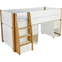 Stompa Curve Mid-Sleeper, 3 Drawer Chest And Desk, 2 Doors - Silk White / White
